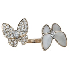 Van Cleef & Arpels 18k Rose Gold, Mother-of-Pearl & Diamond Two Butterfly Ring