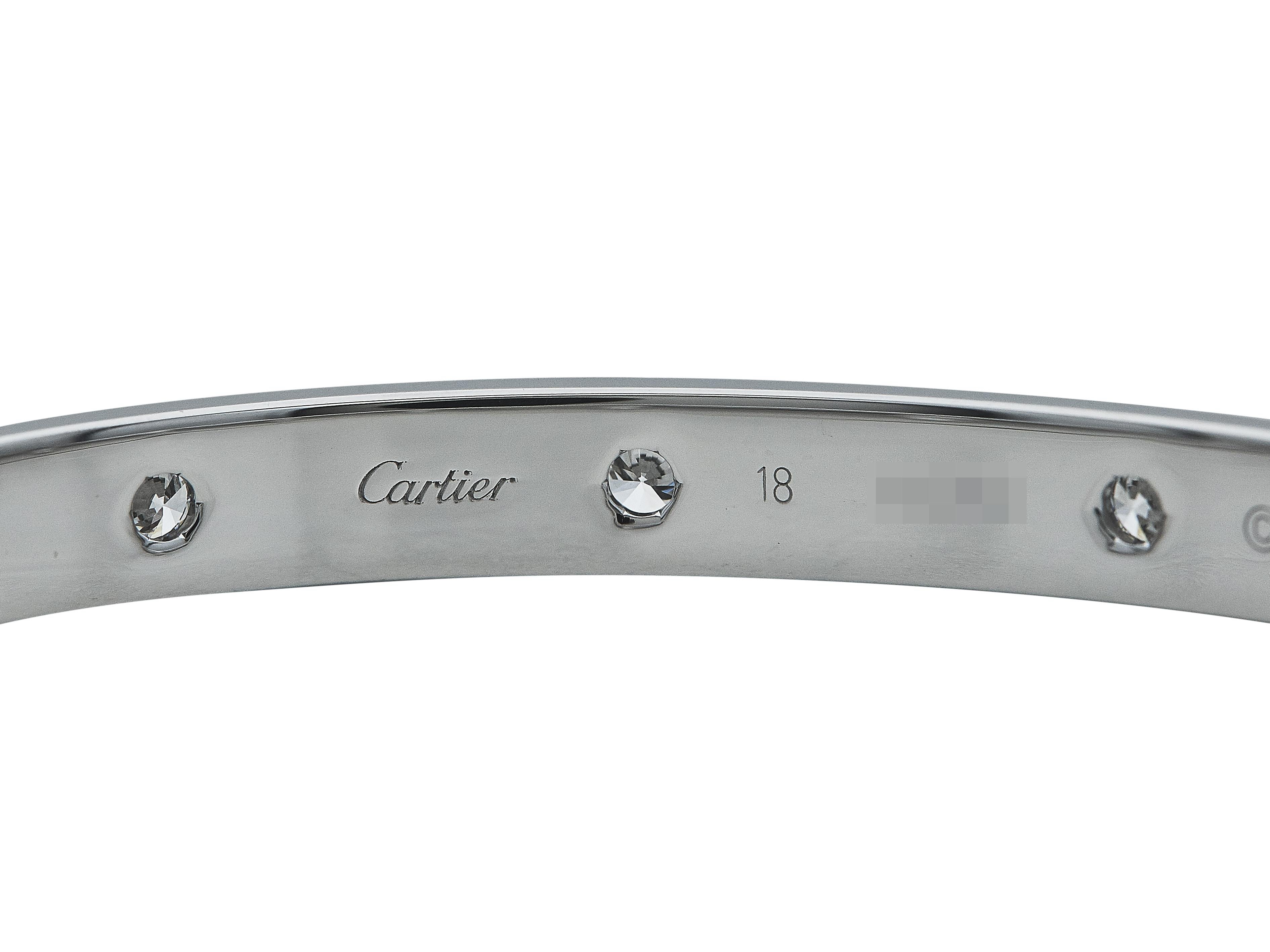 Cartier Love Bracelet Modèle Classique Or Blanc 18K 10 Diamants Taille 18 Excellent état - En vente à New York, NY