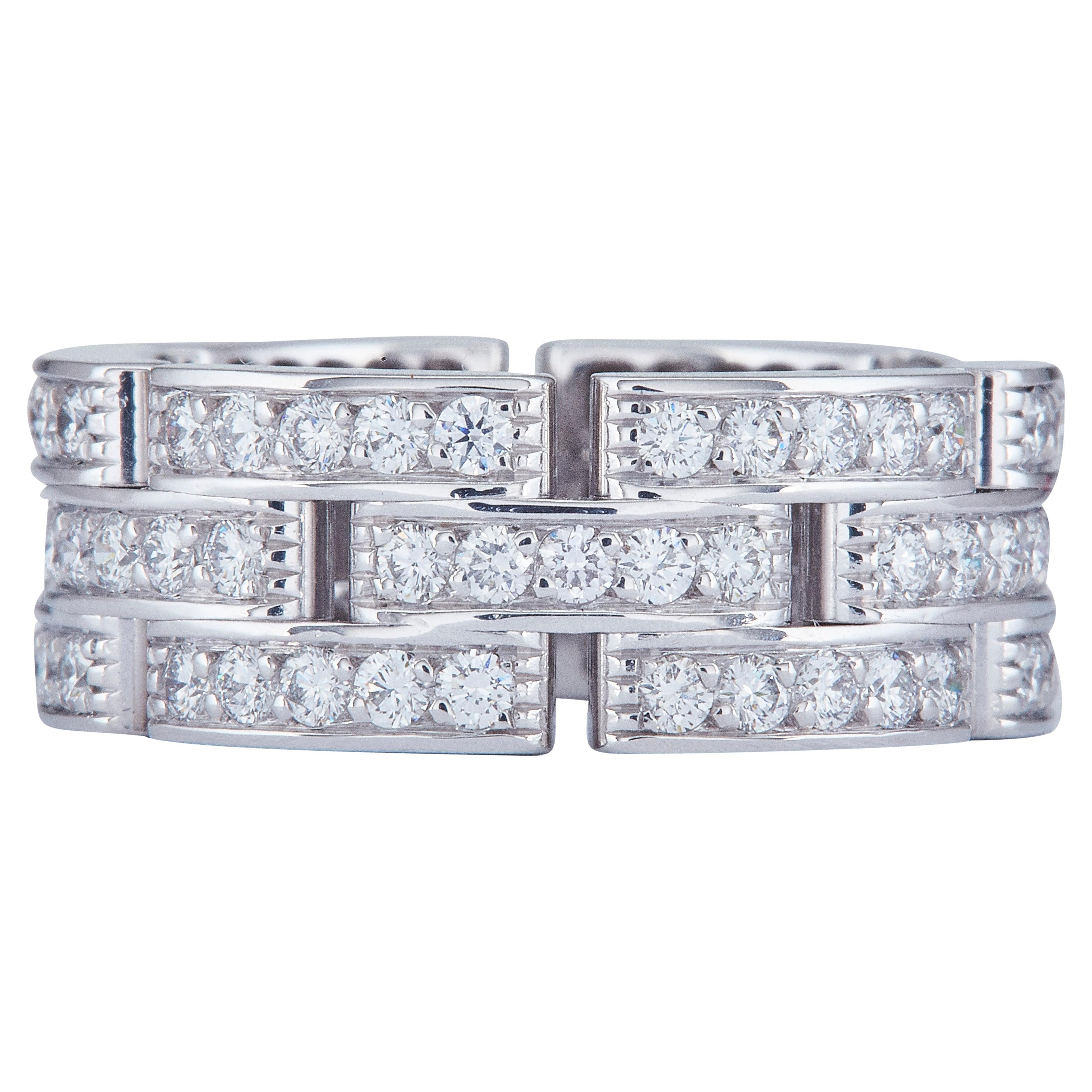 Cartier Bague Maillon Panthère 18K WG Triple Row Paved Taille 54 en vente