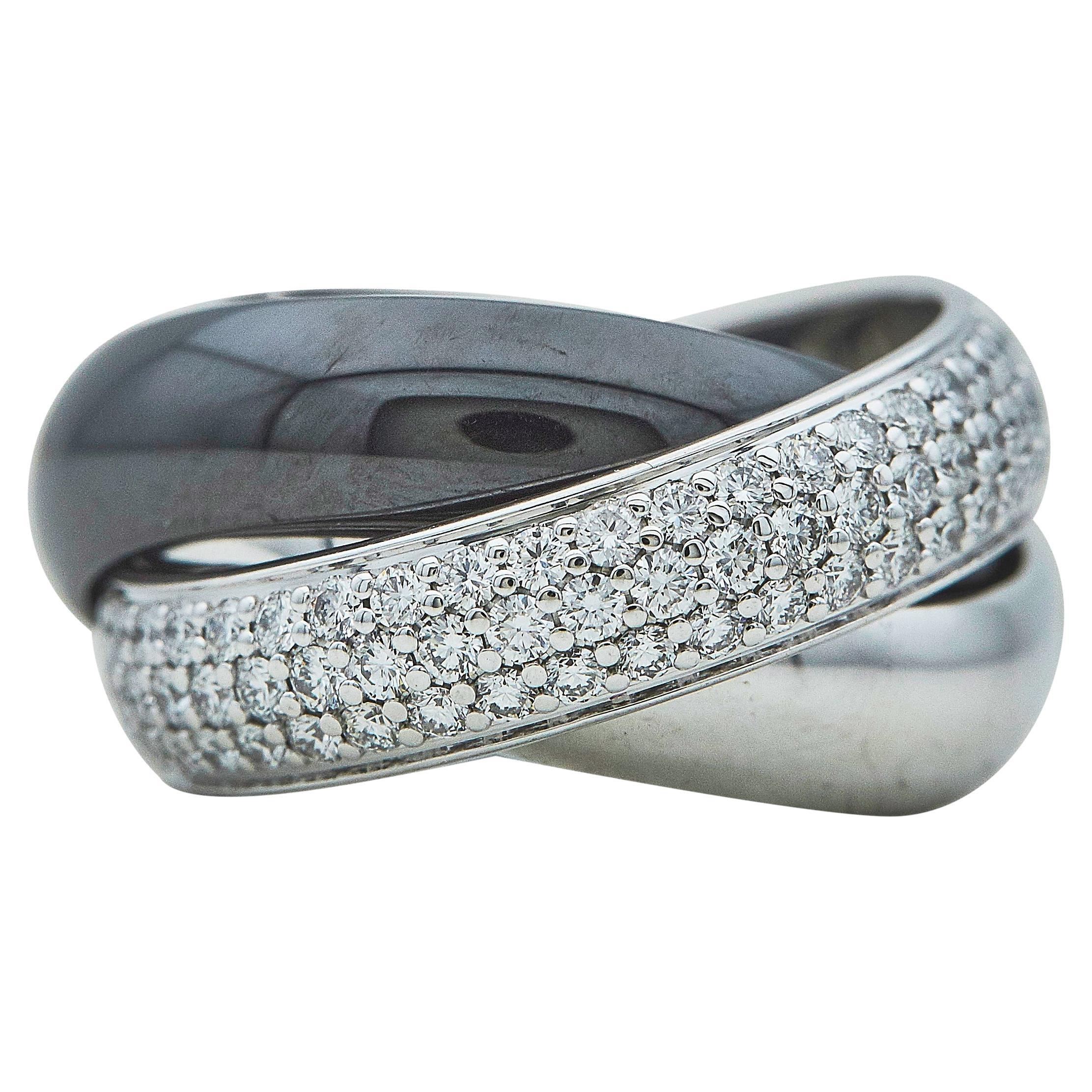 Bague Trinity de Cartier en or blanc 18K pavé Taille 50