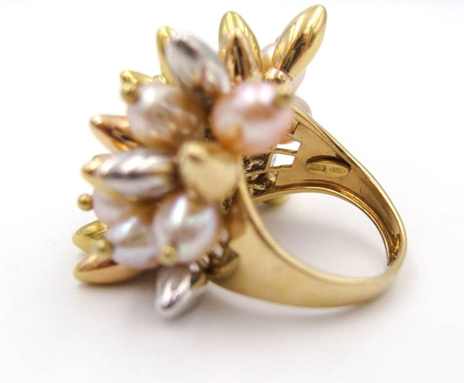 Women's Tricolor Pearl and Gold Kinetic Dome Ring