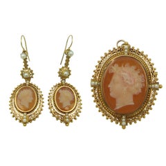 Victorian Hardstone Pearl Gold Cameo Suite