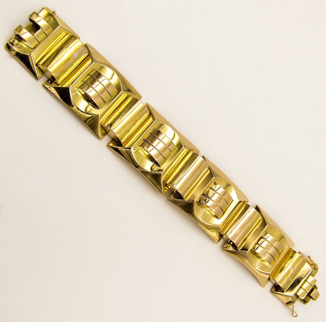 Retro Massive Two Color Gold Machine Age Bracelet