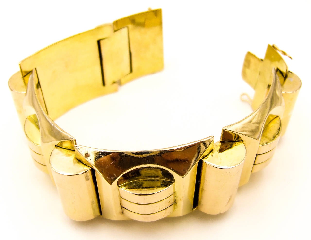 Massive Two Color Gold Machine Age Bracelet In Excellent Condition In New York, NY