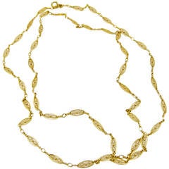 Antique Victorian French Long Elegant  Gold Chain Necklace