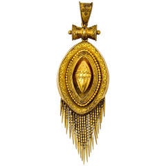 Antique Elegant Victorian Etruscan Revival Gold Fringed Pendant