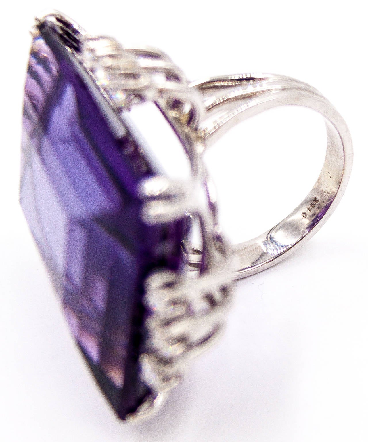 Spectacular 50 Carat Amethyst Diamond Gold Cocktail Ring In Excellent Condition In New York, NY