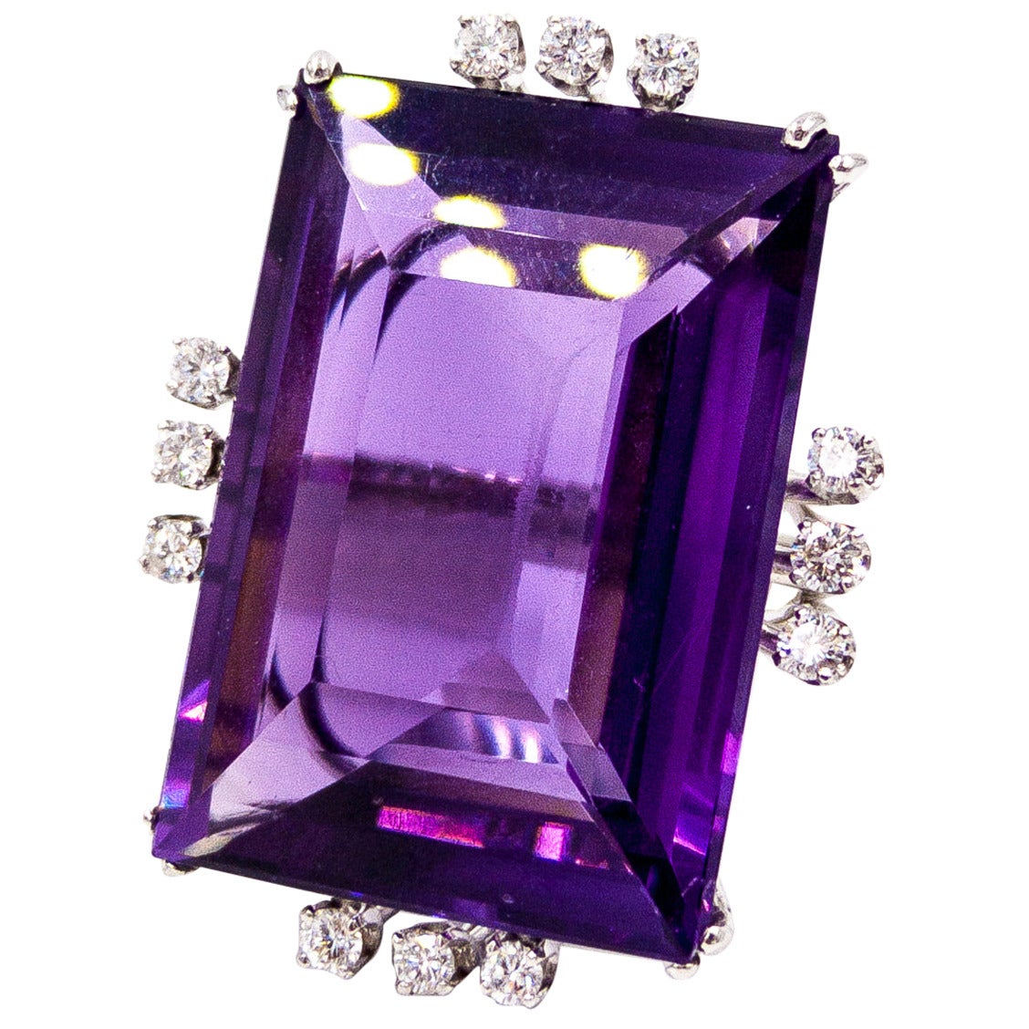 Spectacular 50 Carat Amethyst Diamond Gold Cocktail Ring