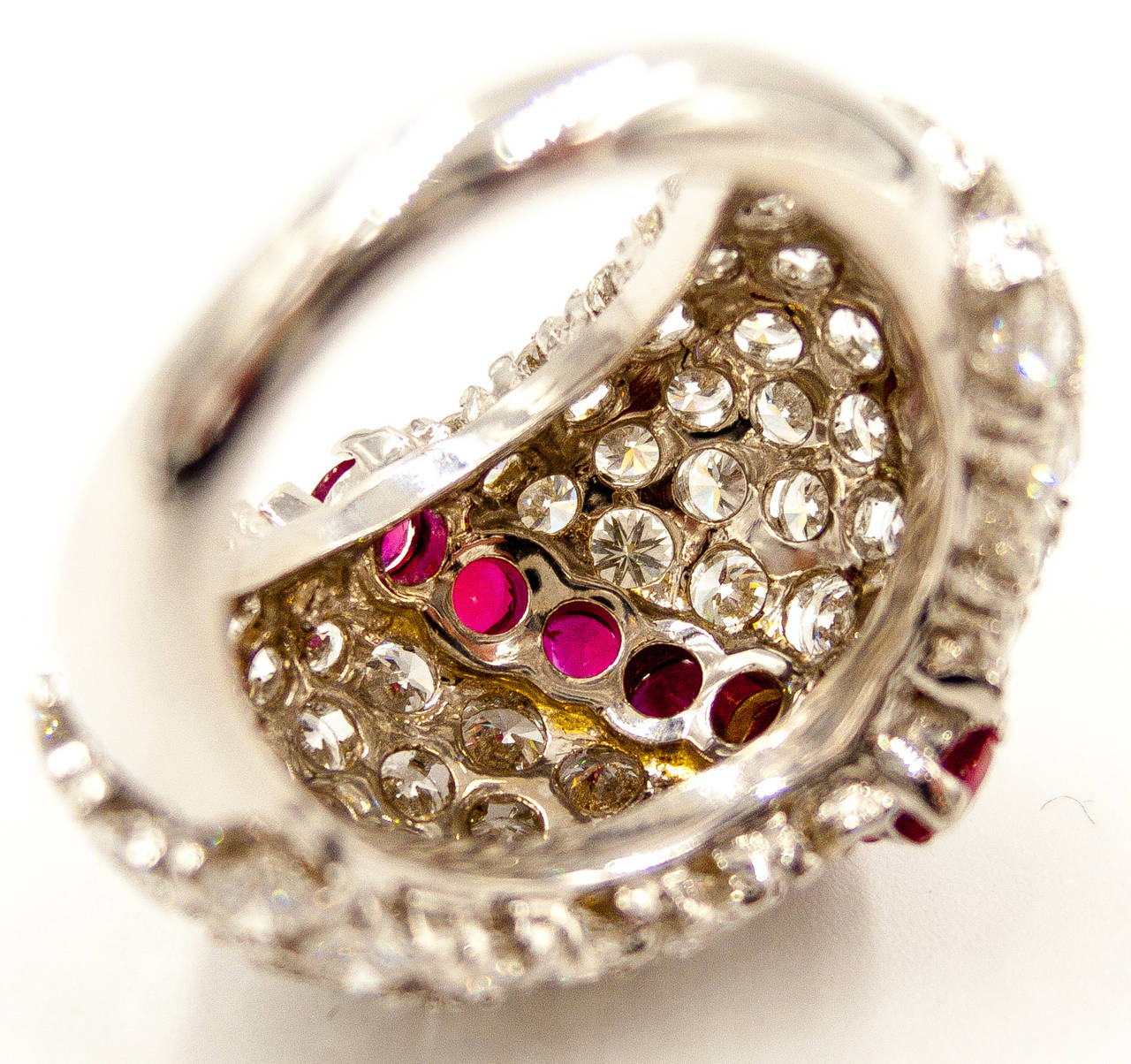 Impressive Ruby Diamond Platinum Dome Ring In Excellent Condition In New York, NY