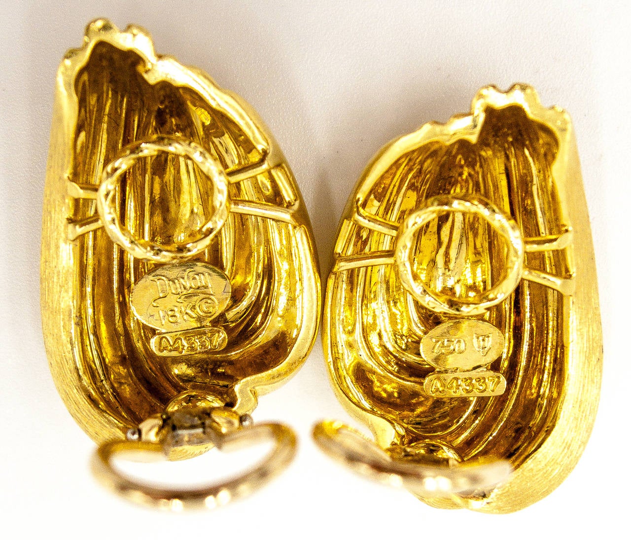 Henry Dunay Classic Sabi Finish Gold Earclips In Excellent Condition In New York, NY