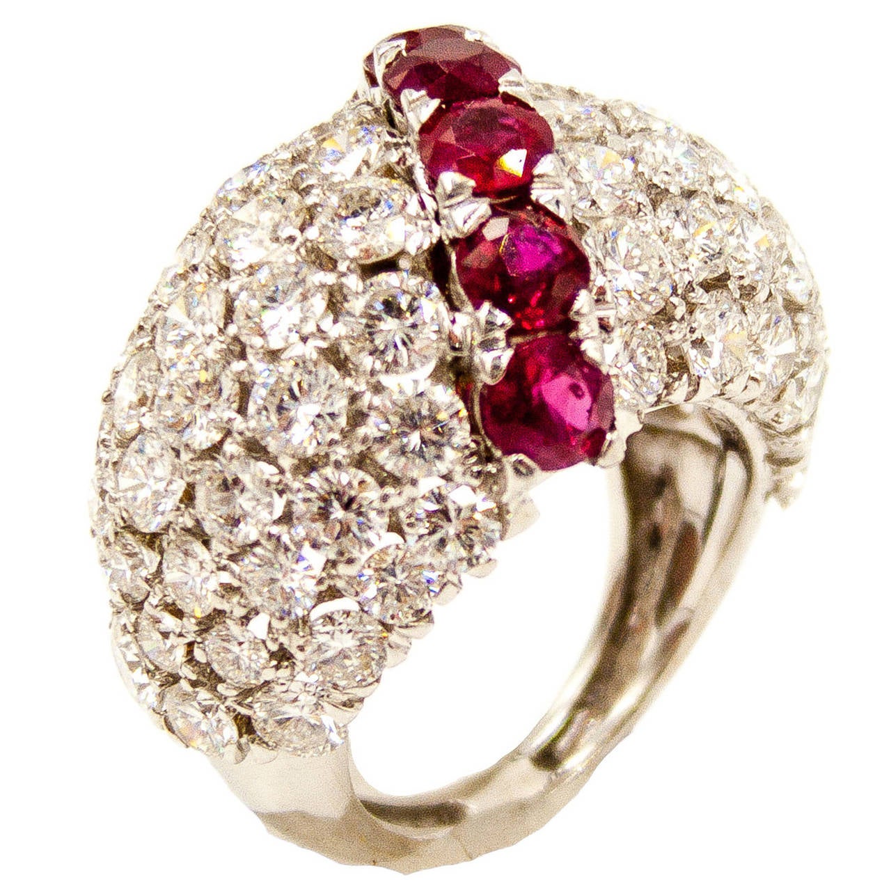 Impressive Ruby Diamond Platinum Dome Ring