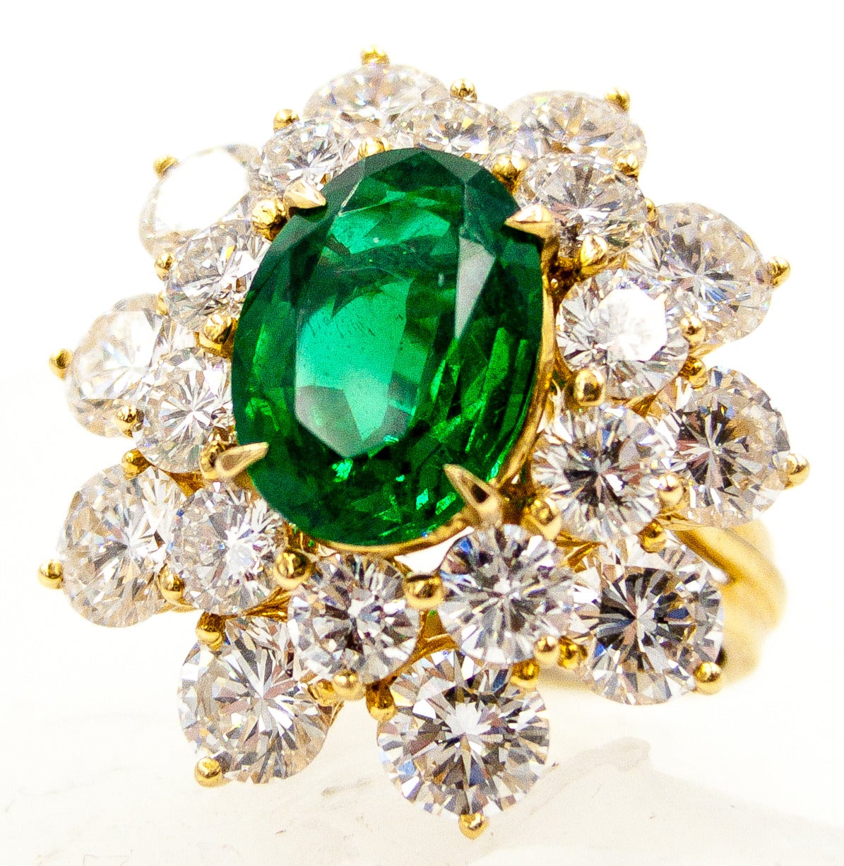Magnificent Elegant Emerald Diamond Gold Cluster Ring via