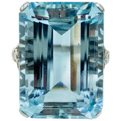 Elegant Aquamarine Diamond Platinum Cocktail Ring