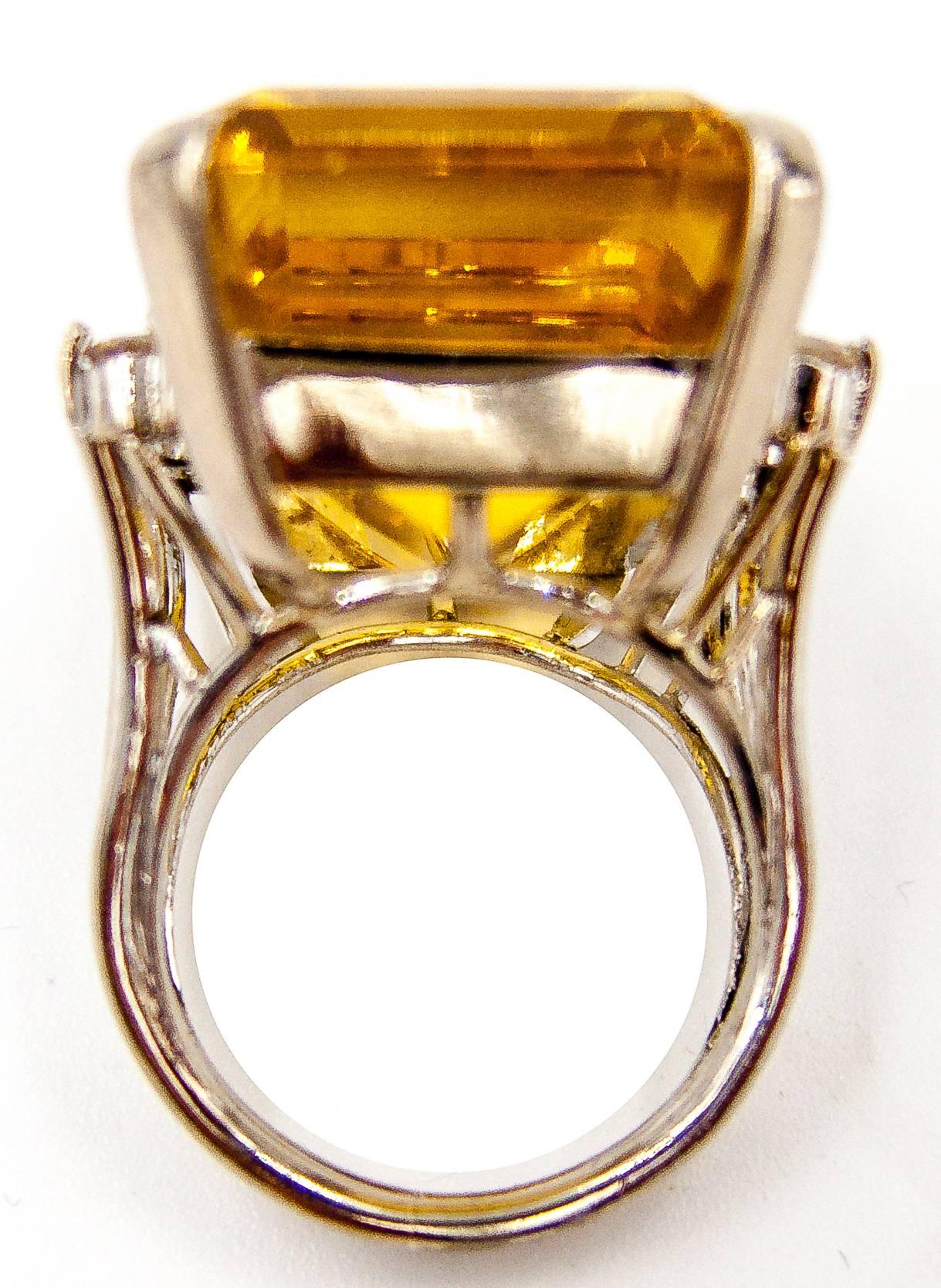 Retro Sparkly Citrine Diamond Gold Cocktail Ring