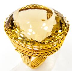 Regal Victorian Era Smoky Citrine Topaz Gold Cocktail Ring