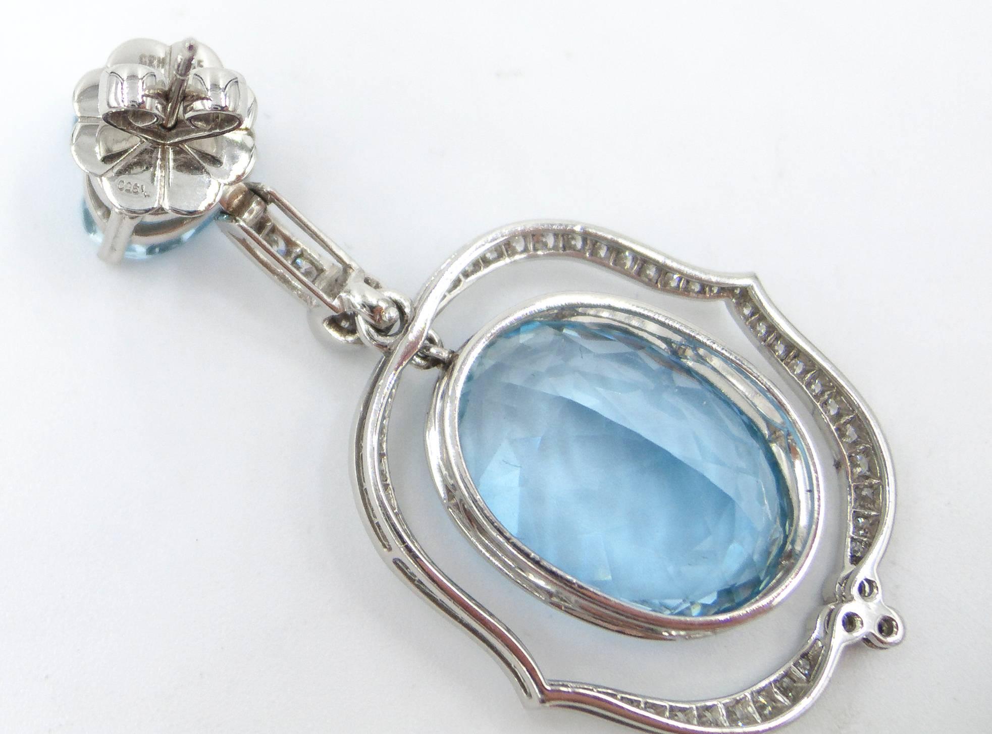 Spectacular Aquamarine Diamond Platinum Day to Night Earrings In Excellent Condition In New York, NY