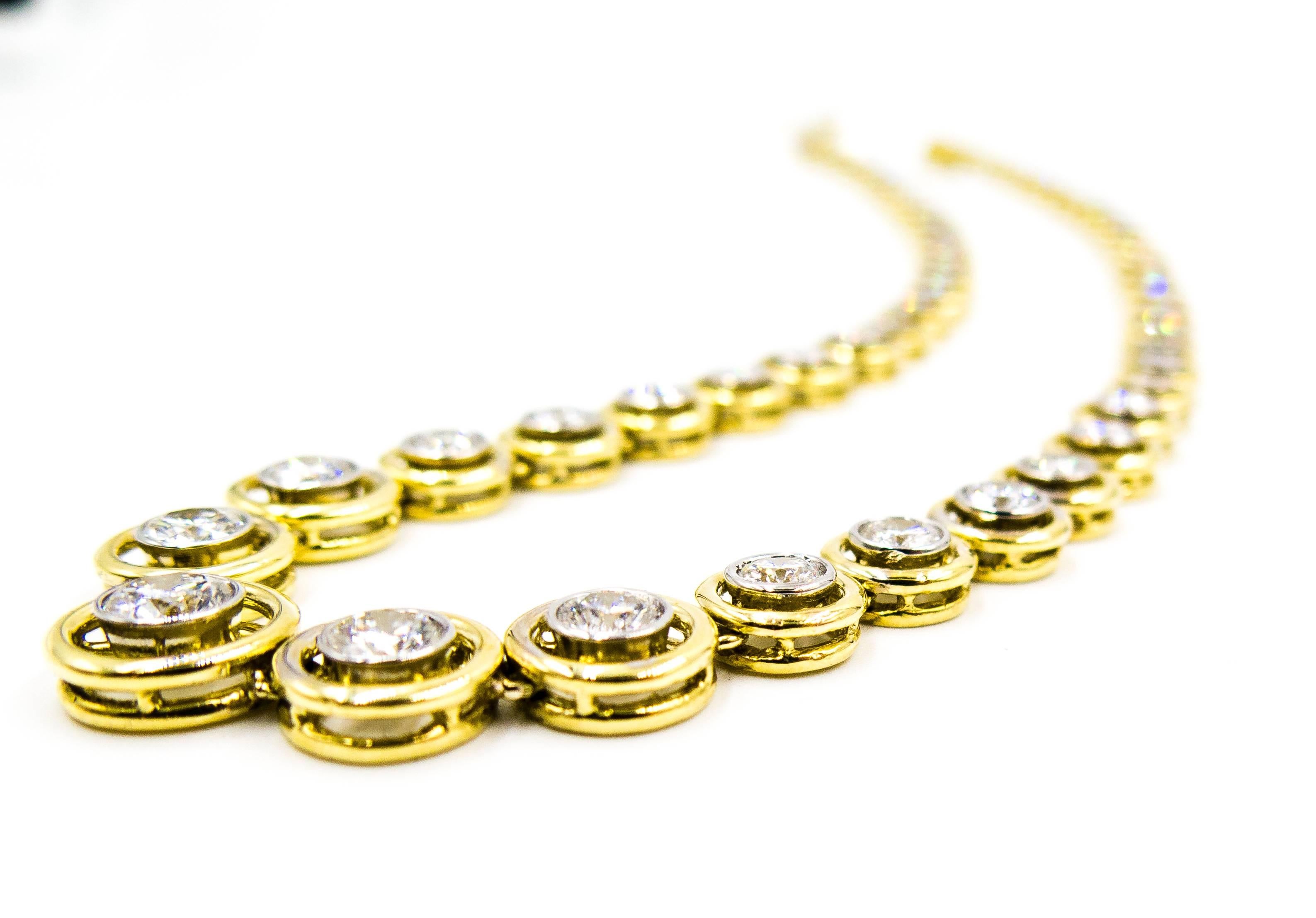 La Triomphe Diamond Gold Collet Set Riviere Necklace 1