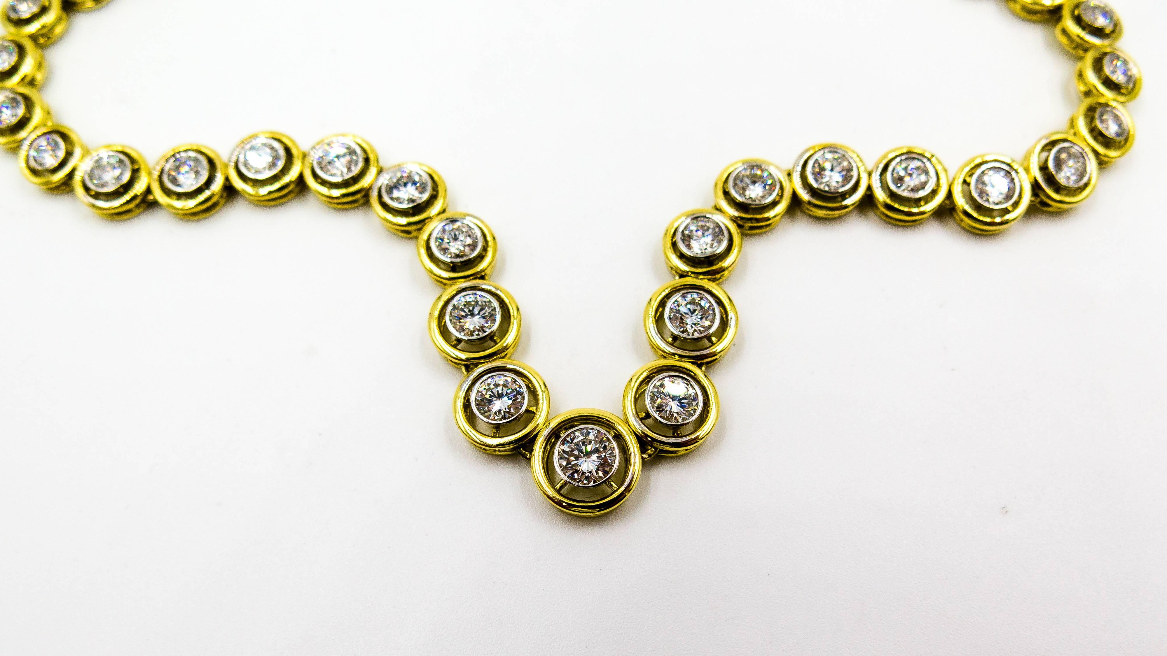 La Triomphe Diamond Gold Collet Set Riviere Necklace 2