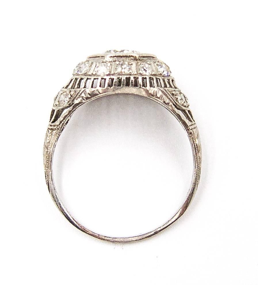 1926 Art Deco Diamond Platinum Engagement Ring In Excellent Condition In New York, NY