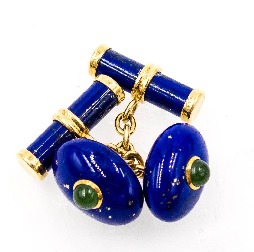 Elegant Lapis Lazuli Jade Gold Cufflinks In Excellent Condition In New York, NY