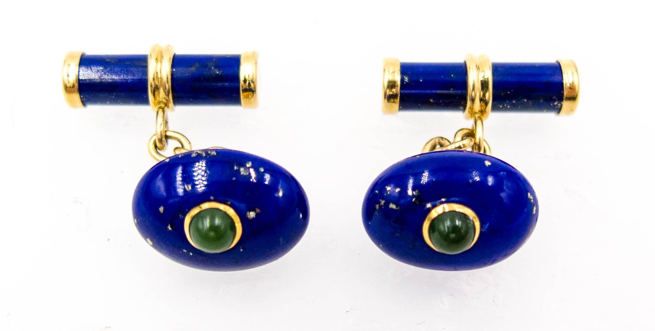 Women's or Men's Elegant Lapis Lazuli Jade Gold Cufflinks
