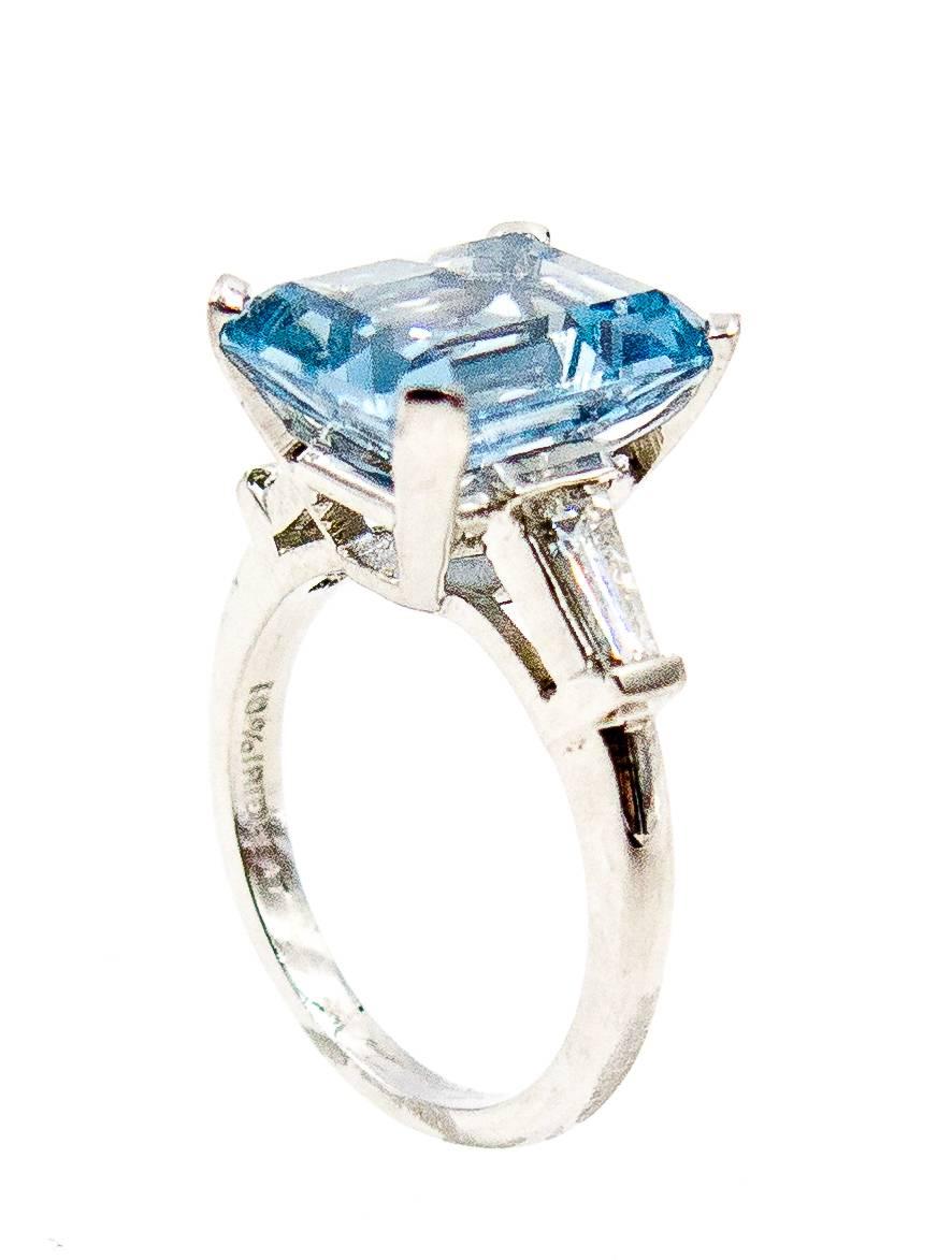 aquamarine and baguette diamond ring
