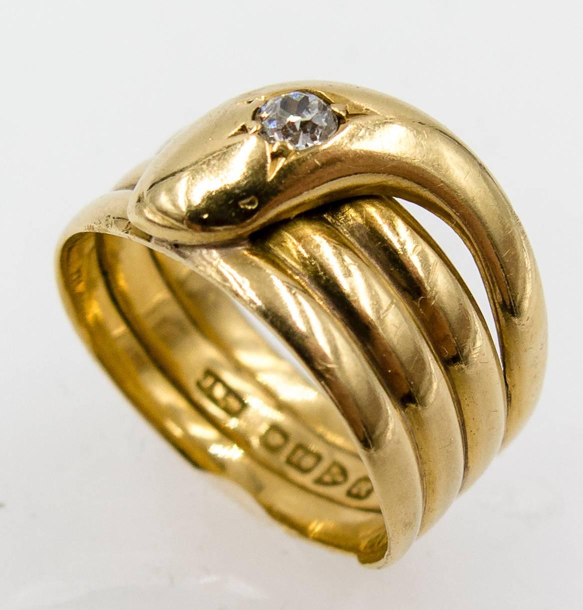 Victorian Antique English Diamond Gold Snake Ring