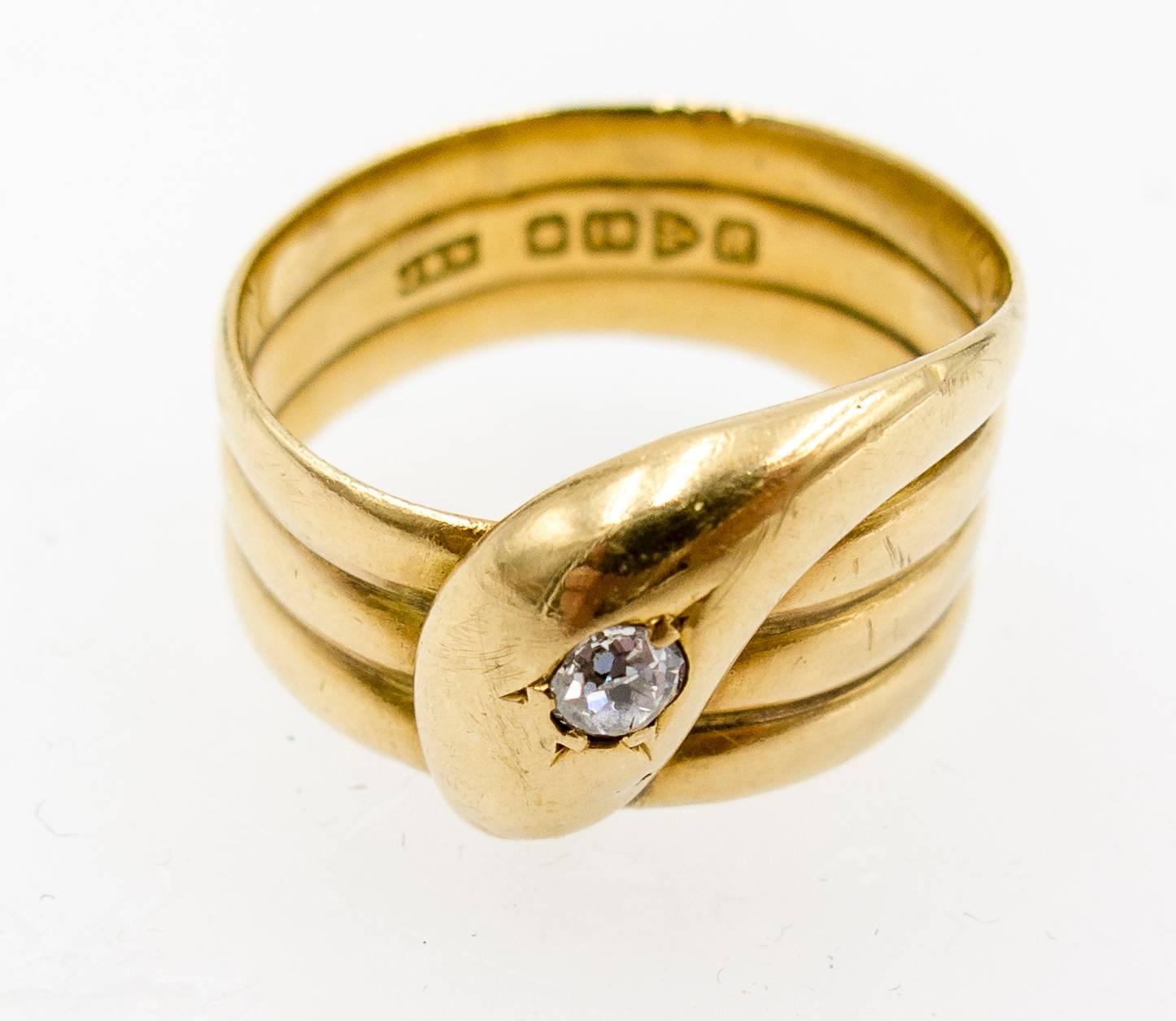 Antique English Diamond Gold Snake Ring In Good Condition In New York, NY