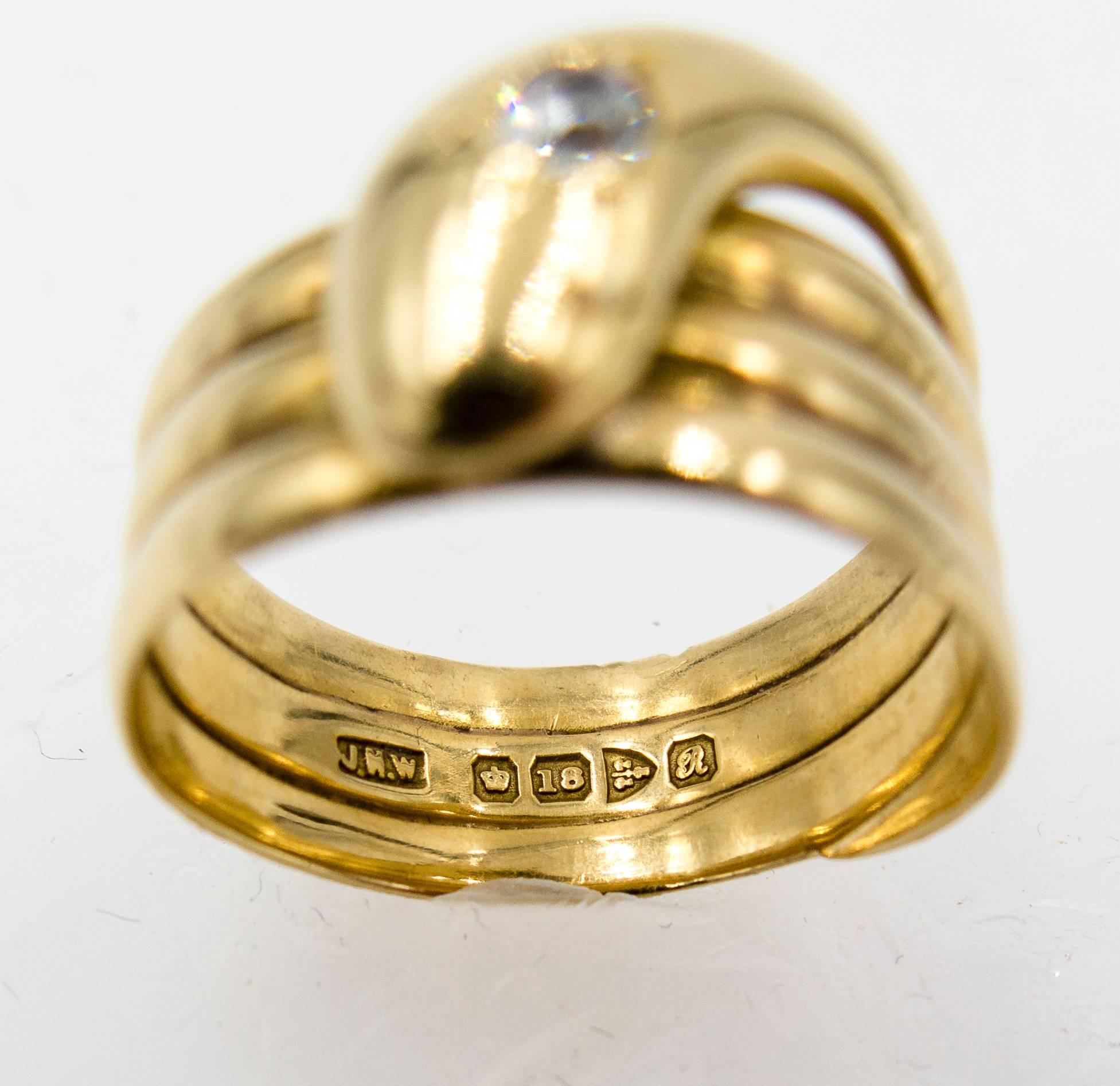 Women's or Men's Antique English Diamond Gold Snake Ring