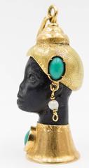 Striking Turquoise Pearl Onyx Gold Moor's Head Charm