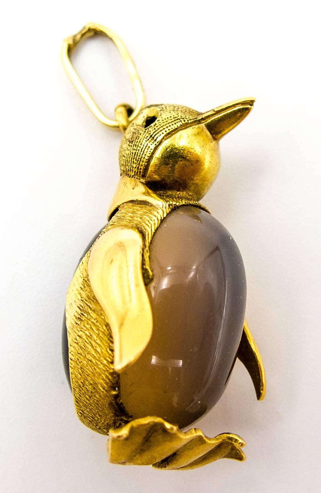 Adorable Agate Onyx Gold Marching Penguin Pendant 1