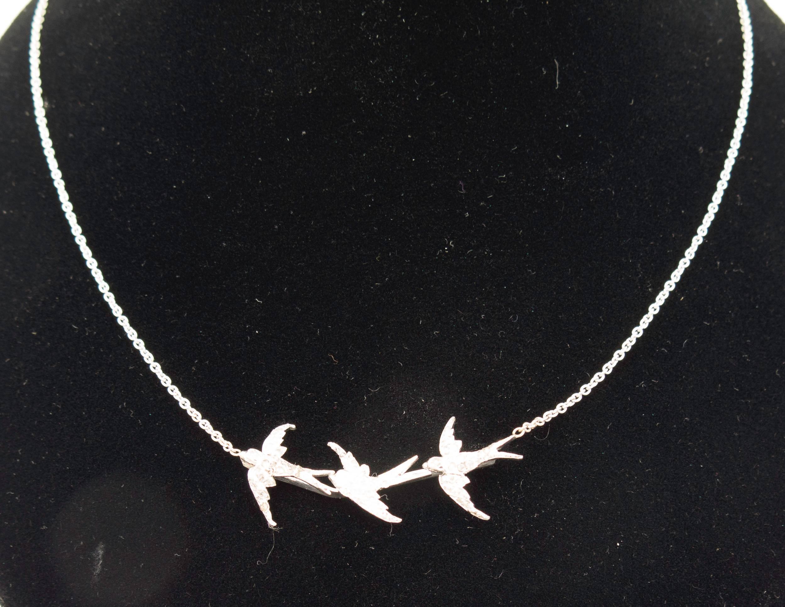 Women's Rose Cut Diamond Gold Soaring Birds Necklace