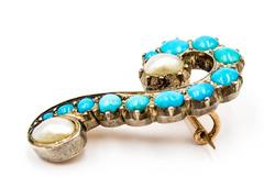 Charming Turquoise Pearl Gold Question Mark Pin