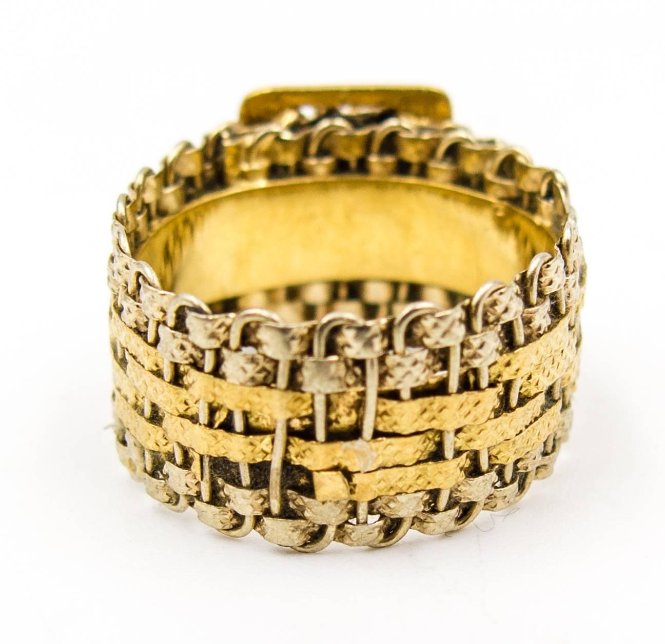 Women's or Men's Two-Color Gold Woven Mesh Belt Band Ring For Sale