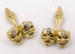 Distinctive Diamond Gold Comedy and Tragedy Mask Cufflinks