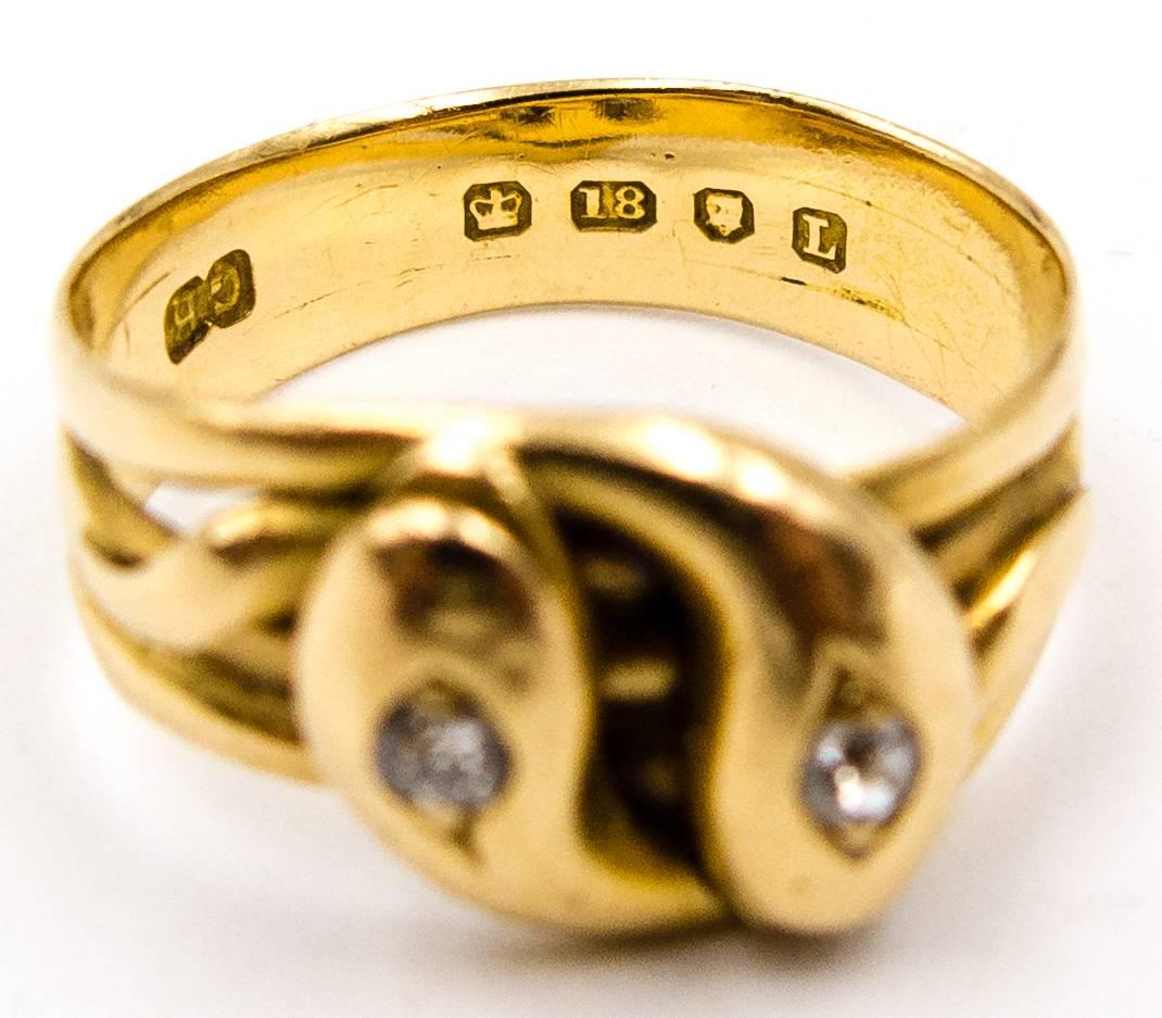 Elegant Victorian gold and diamond entwined snakes ring 1