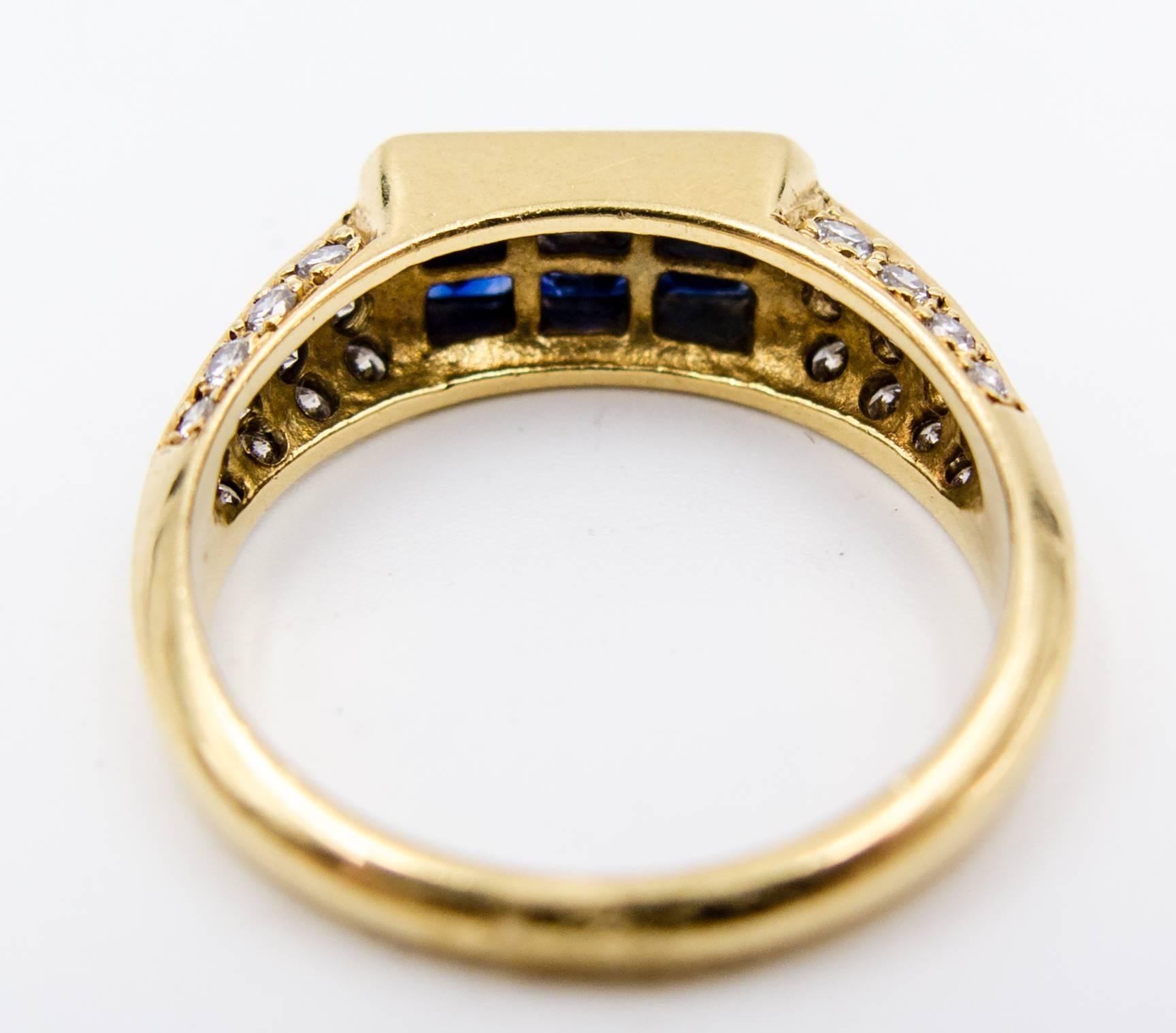 Gold-Paneelring mit Saphir und Diamant (Smaragdschliff) im Angebot