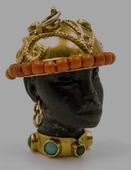 Charming Coral Turquoise 18 Karat Gold Moor's Head Pendant