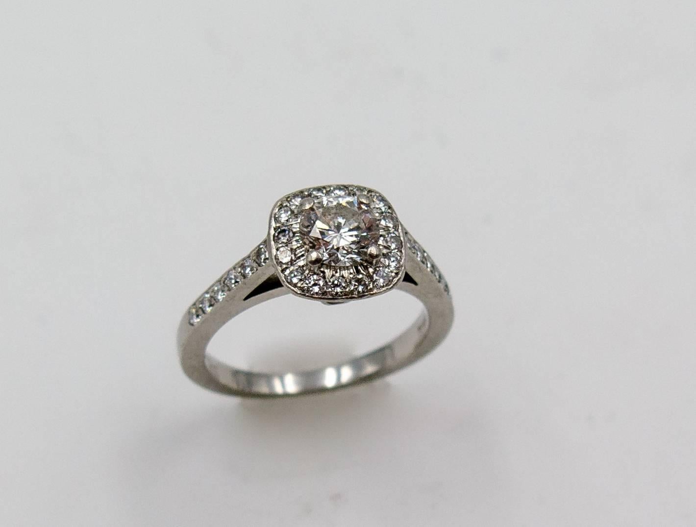 Petite Diamond  Platinum Halo Ring In Excellent Condition In New York, NY