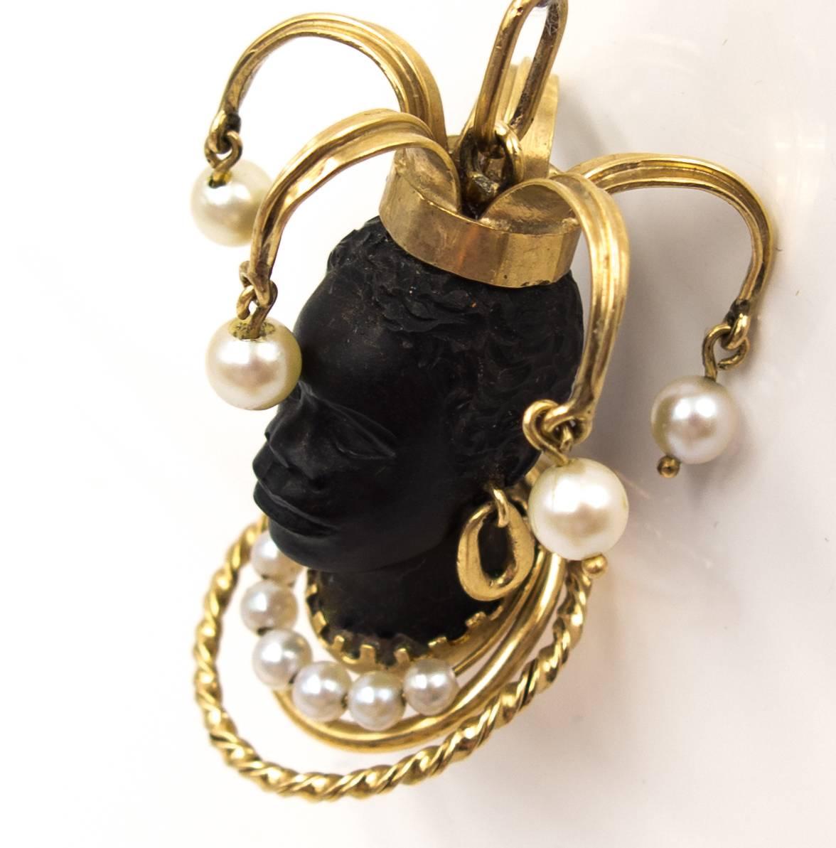  Unusual Pearl Gold Court Jester Moor's Head Pendant 2