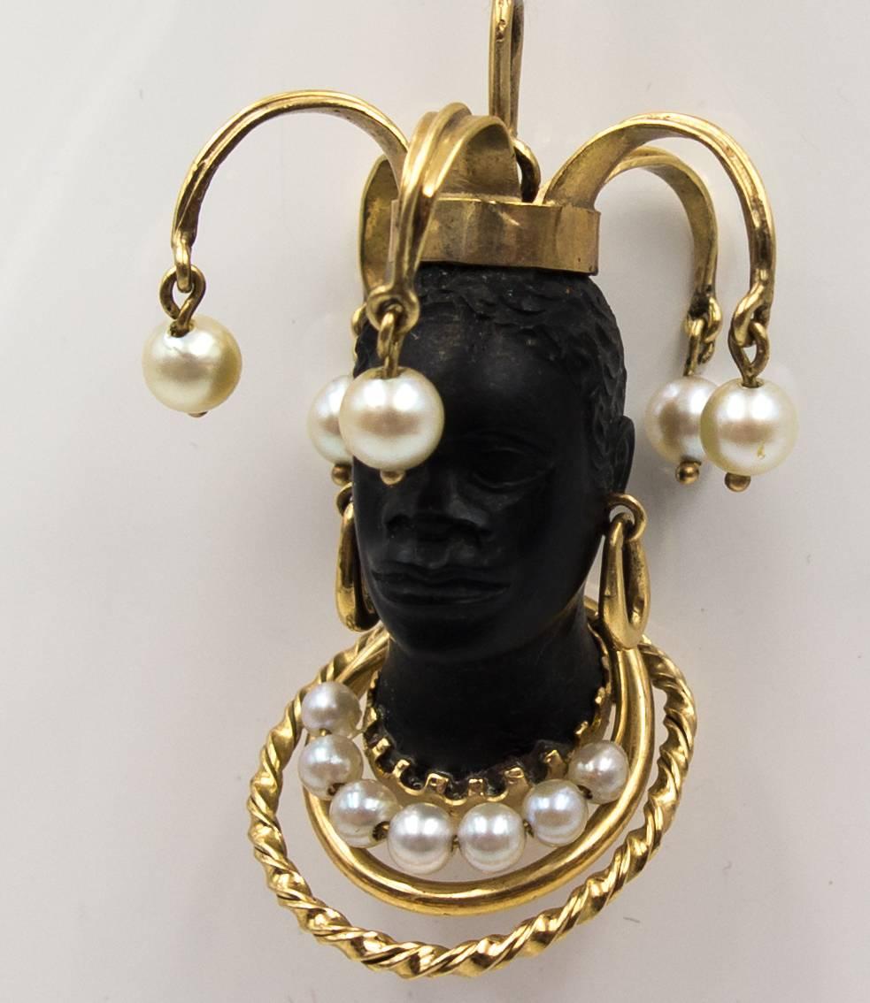  Unusual Pearl Gold Court Jester Moor's Head Pendant 3