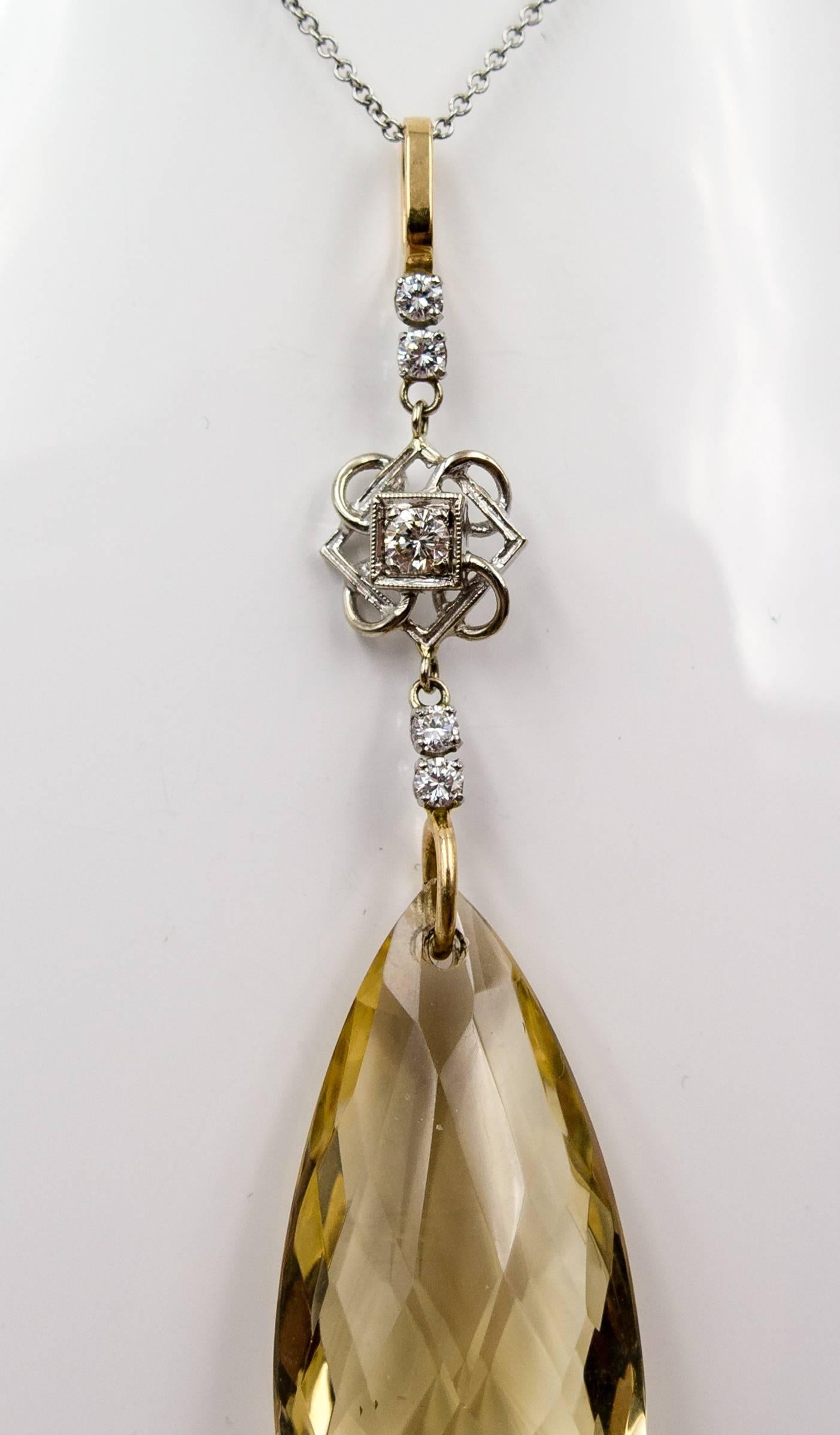 Edwardian Feminine Gold and Diamond Pendeloque Citrine Topaz Necklace