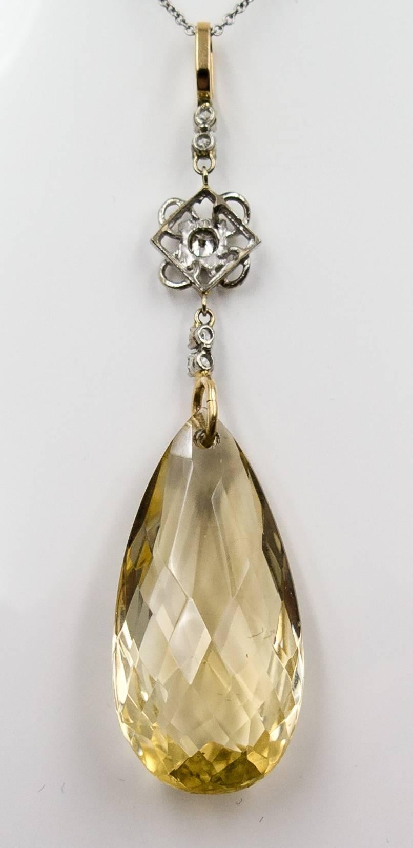 Feminine Gold and Diamond Pendeloque Citrine Topaz Necklace In Excellent Condition In New York, NY