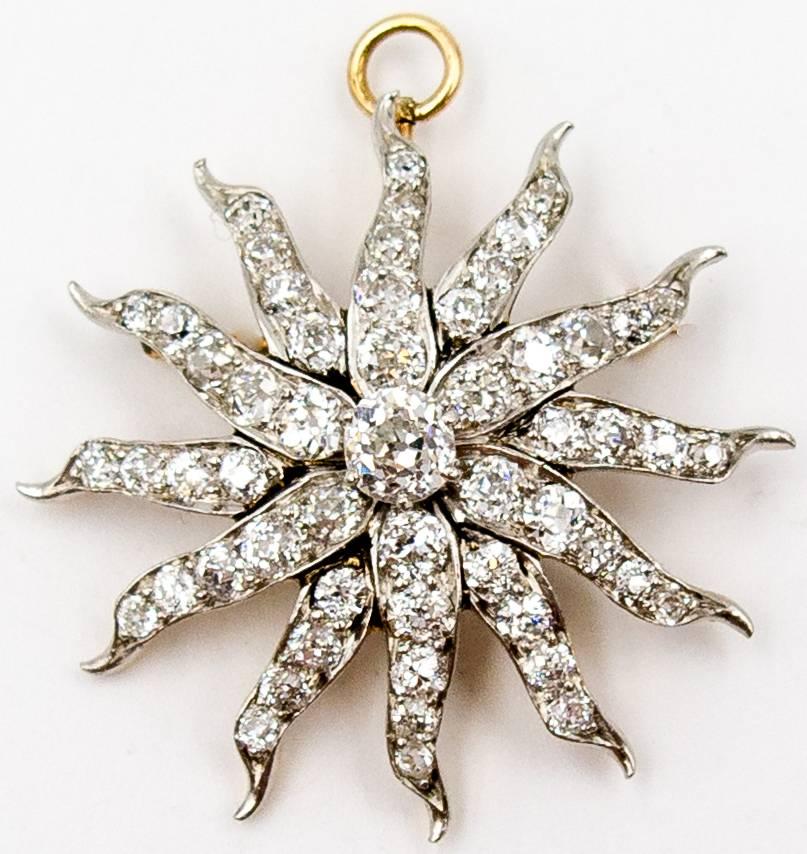 Edwardian  Diamond Sun Ray  Pin 1