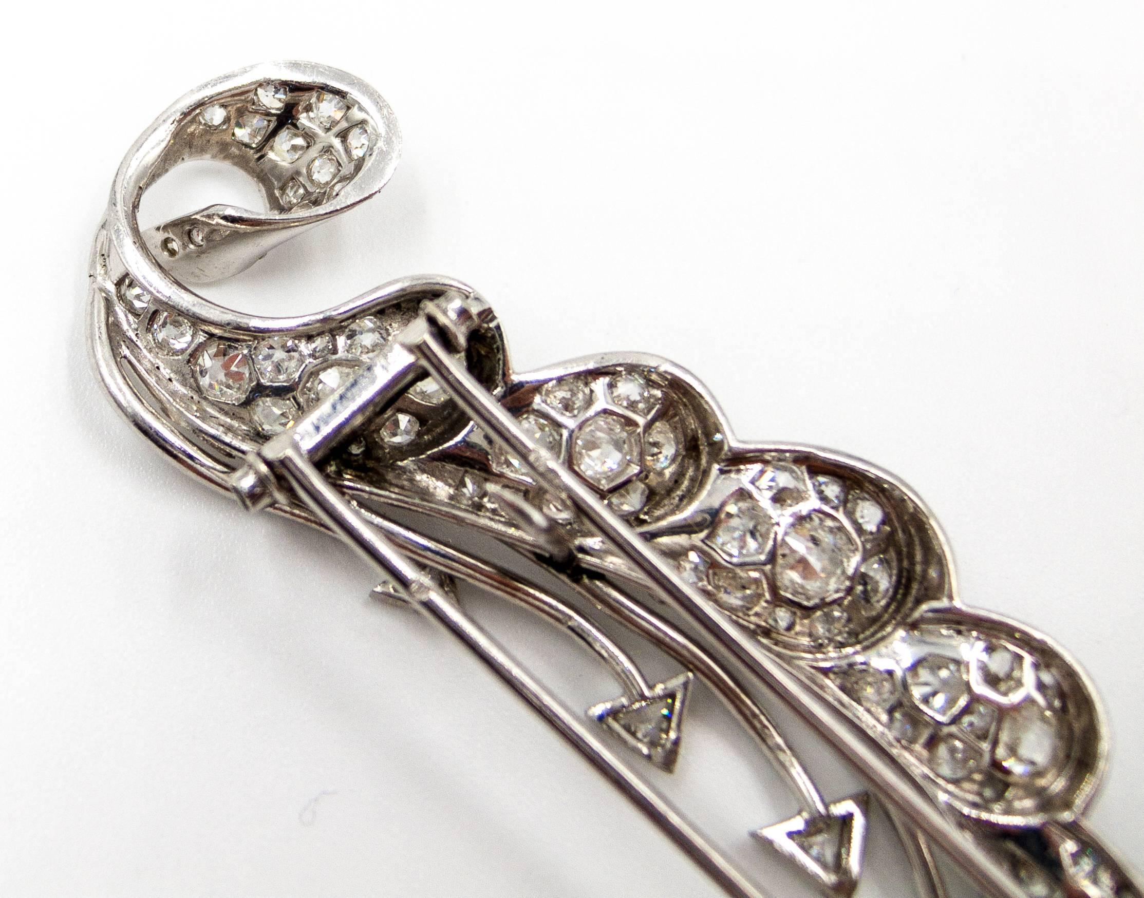 Women's or Men's French Art Moderne Diamond Platinum Brooch