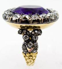 Impressive Antique Victorian Amethyst Diamond Cluster Ring