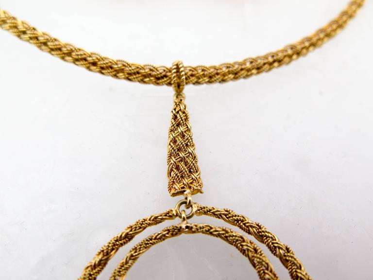 Italian 1970s Gold Braid Necklace and Earclip Suite For Sale at 1stDibs