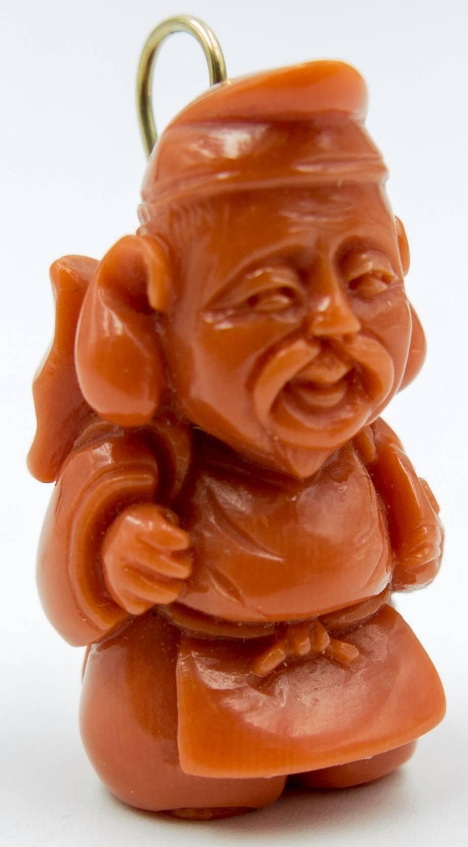 Women's or Men's Amusing Carved Coral Buddha Charm