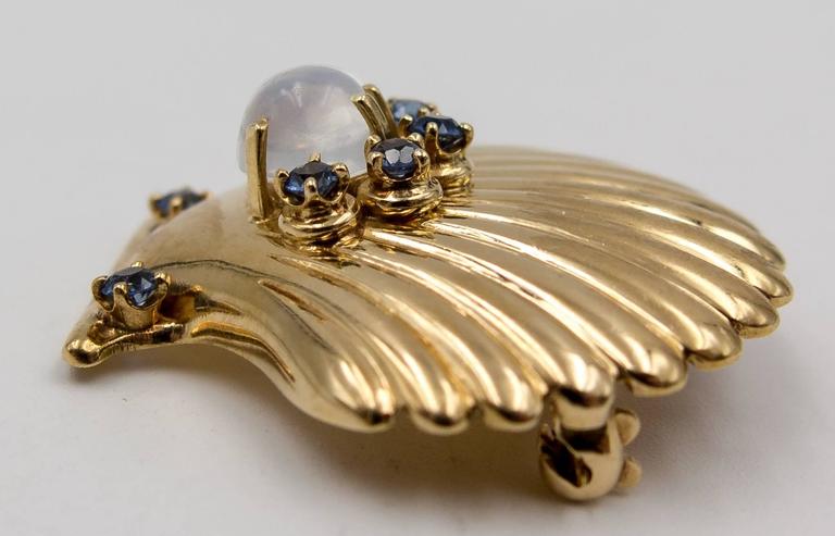 Charming Moonstone and Montana Sapphire Shell Pin For Sale at 1stDibs ...