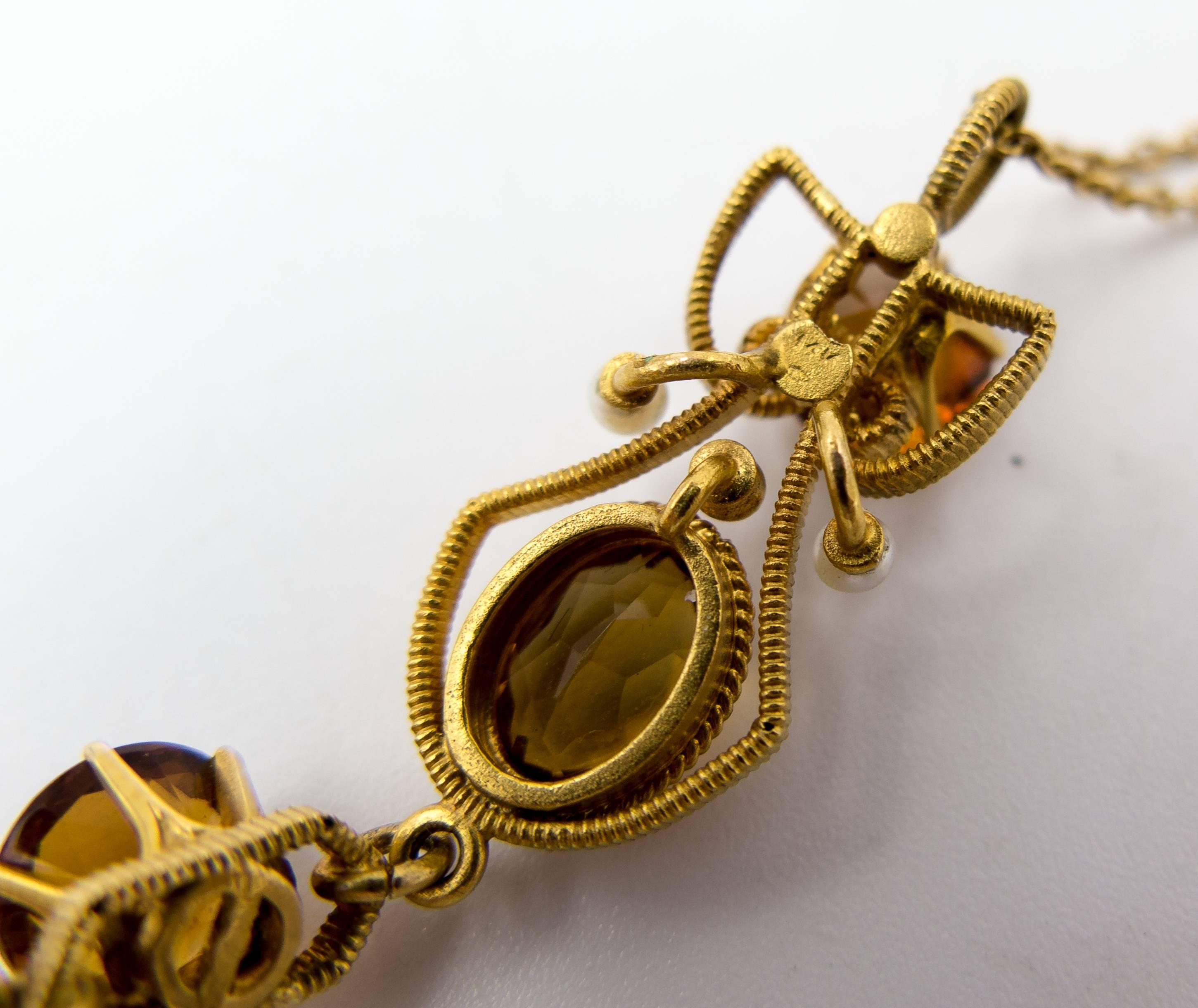 Women's or Men's Graceful Art Nouveau Madeira Citrine Gold Pendant